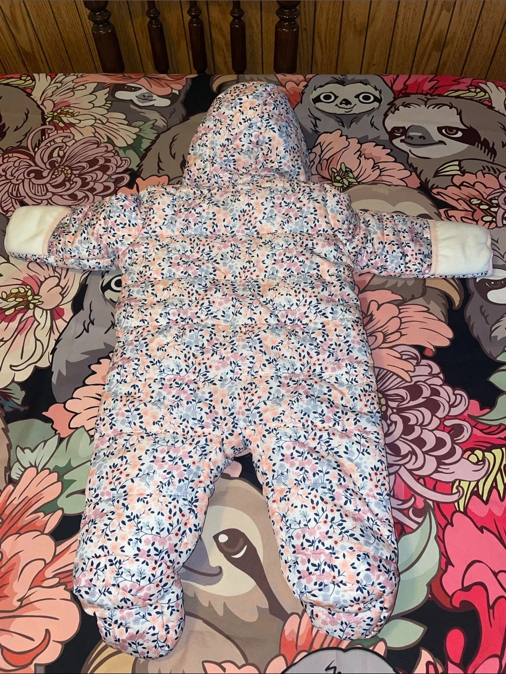 Multi color floral Kensie girl footed snowsuit (3/6mos)